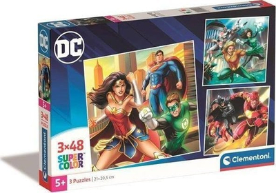 Puzzle për kalamaj Clementoni 25296 DC Comics Justice League Supercolor, 3x48 copa, për mosha 5+, shumëngjyrësh