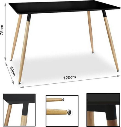 Tavolinë Adria 120 x 80 cm, MDF, këmbë druri ahu, e zezë