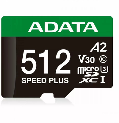 Kartë memorie ADATA Speed Plus microSDXC, 512GB, UHS-I U3, A2, V30, me adapter