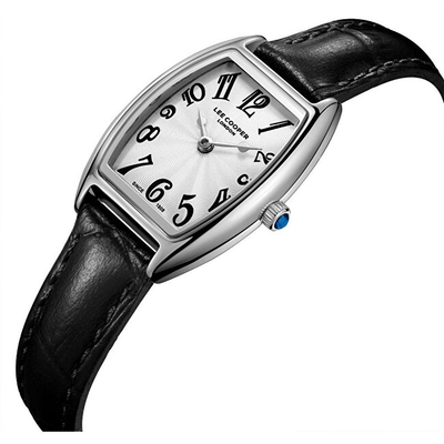 Ora dore Lee Cooper Ginger LC08315.331, quartz analog, rrip lëkure, argjendi e zezë