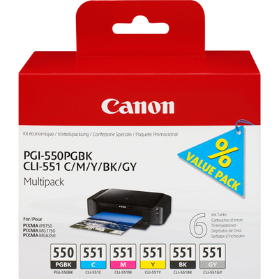 Set bojë printeri Canon PGI-550/CLI-551, multipack 6 copë, C/M/Y/BK/GY