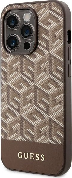 Kapak telefoni Guess GCube Stripes MagSafe, për iPhone 14 Pro, kafe
