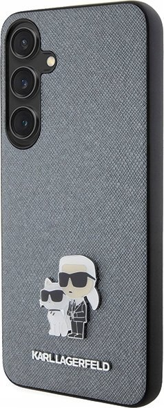 Kapak telefoni Karl Lagerfeld Saffiano Karl & Choupette Metal Pin për Samsung Galaxy S24, lëkurë ekologjike, gri