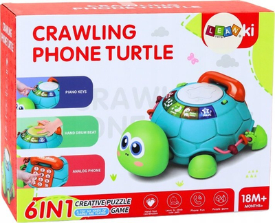 Lodër edukative Lean Toys Turtle Phone 6 në 1, interaktive me drita edhe tinguj, jeshile