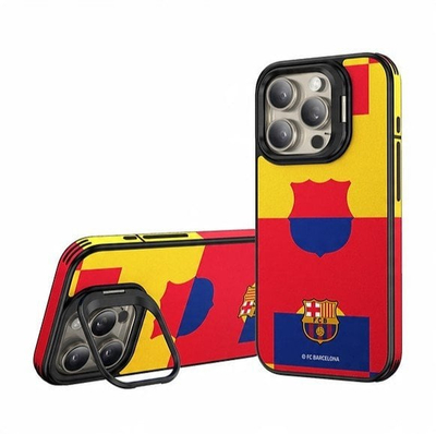 Kapak telefoni OCPC FC Barcelona, me stand, lëkurë PU, kundër rrëshqitjes, mban mirë nga goditjet