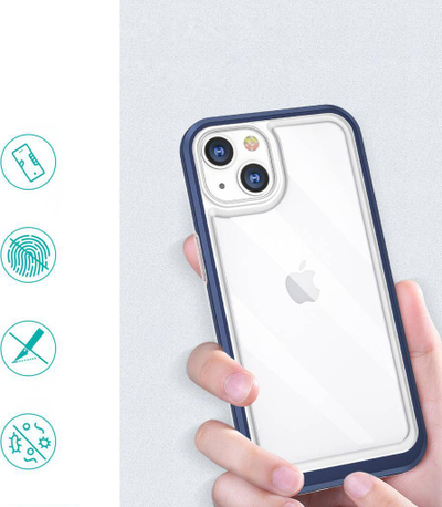 Këllëf telefoni Hurtel Clear 3in1 për iPhone 13, xhel transparent, kornizë blu