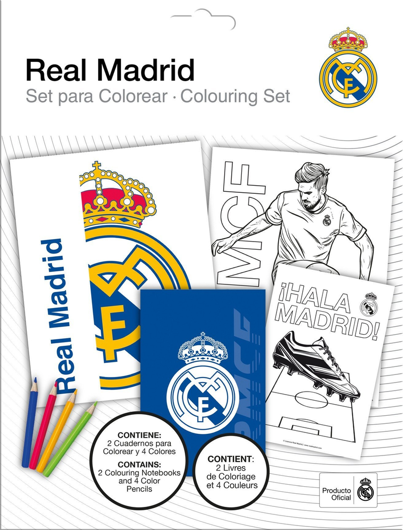 Set ngjyrosjeje Real Madrid Hala Madrid, 2 fletore, 4 lapsa me ngjyra, shumëngjyrësh