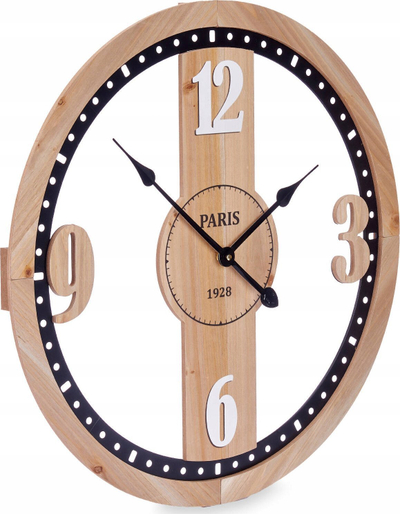 Orë muri Giftdecor Paris, kornizë druri, mekanizëm quartz, e zezë
