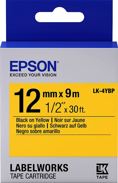 Лента за етикетирање Епсон LK-4YBP, 12mm, 9m, жолта со црна