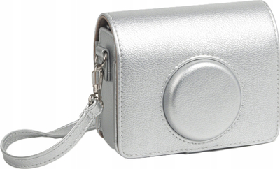 Çantë mbrojtëse Loveinstant për Fujifilm Instax Mini Evo, lëkurë eko, me rrip, ngjyrë argjendtë