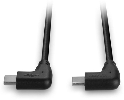 Kабел USB C Lindy 0.5m, USB 2.0, агол 90°, црн