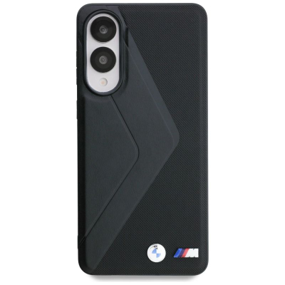 Mbrojtëse telefoni BMW Leather Oversized Stripes MagSafe për Samsung Galaxy S25 Edge, lëkurë, me MagSafe, e zezë