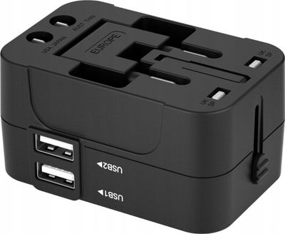 Adaptor udhëtimi Wozinsky WUTWC, universal 24W, 2x USB, i zi