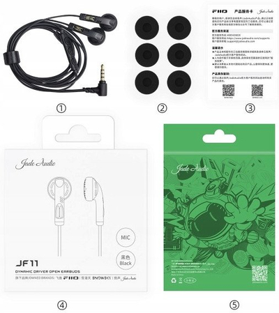 Слушалки FiiO JF11, со кабел, без поништување на шум, црни