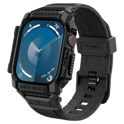 Mbrojtëse me rrip Spigen Rugged Armor Pro, për Apple Watch 10 46mm, TPU, e zezë mat
