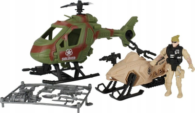 Set ushtarak lodër MEGA CREATIVE 523458, me helikopter dhe motor bore, me ushtar lodër, shumëngjyrësh
