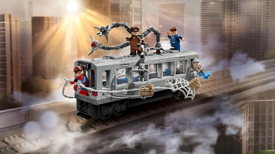 Set ndërtimi LEGO Marvel Spider-Man Vs. Doc Ock Subway Train Scene, figurina superheronjsh, për fëmijë