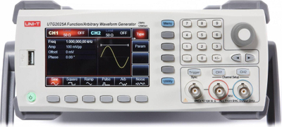 Gjenerator funksionesh Uni-T UTG2025A, 25 MHz, 2 kanale, ekran 4.3"