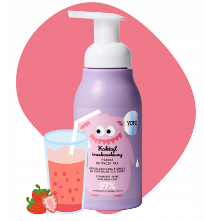 Shkumë larëse duarsh për fëmijë YOPE Strawberry Cocktail, 300ml, hipoalergjike, vjollcë