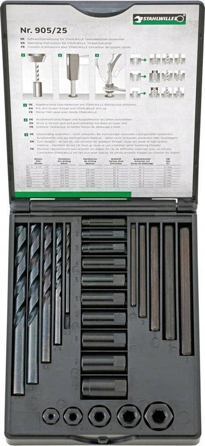 Set nxjerrësash për vidhat e çara Stahlwille M5 M16, 25 pjesë, në kuti plastike, i zi