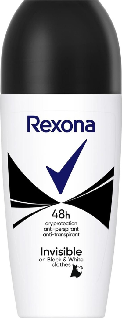 Deodorant roll on Rexona Invisible për rroba të zeza edhe të bardha, 48 orë, 50 ml