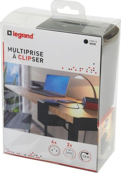 Prizë zgjatëse Legrand, 1.5 m, 4 dalje Type E, e zezë