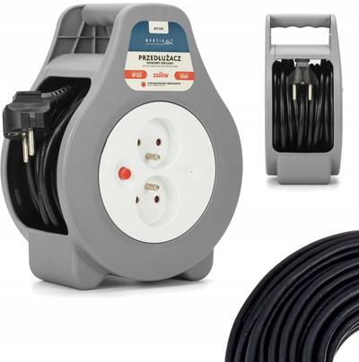 Rrotëz zgjatëse Montis, 10 m, 2x prizë, 2300W, e zezë