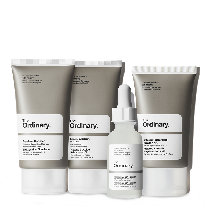 Set The Ordinary The Balance Set, Pastrues Squalane, 50ml + Maskë Salicylic Acid 2%, 50ml + Serum Niacinamide 10% + Zinc 1%, 30ml+ Krem hidratues Natural Moisturizing Factors + HA, 30ml