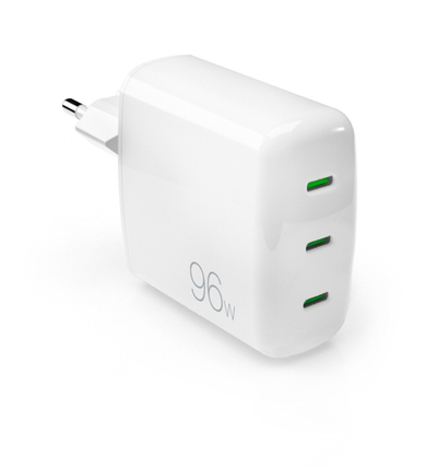 Полнач за ѕид Пуро MiniPro GaN, 96W, 3 УСБ Ц порти, бел