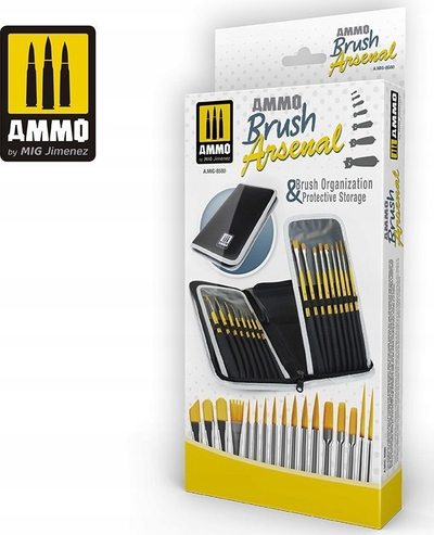 Set furça pikture AMMO Brush Arsenal, 17 furça sintetike, këllëf mbrojtës, shumëngjyrësh