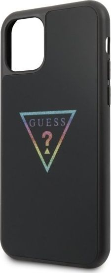 Guaskë telefoni Guess GUHCN58TRMLBK për iPhone 11 Pro, logo trekëndësh me glitter, e zezë