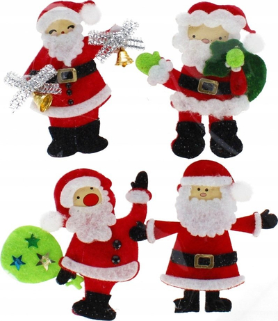 Ornamente zbukurimi Craft with Fun Santa Claus, filt me ngjitje vetë, set 4 copë, me shumë ngjyra