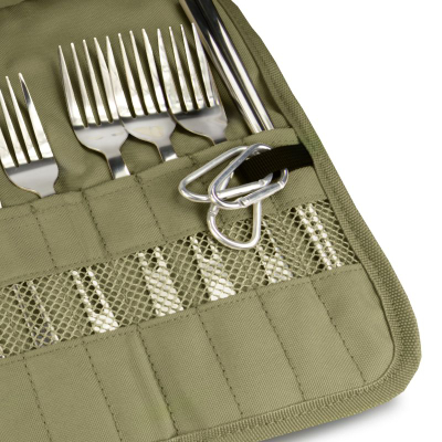 Set takëmesh kampingu Offlander OFF_CACC_27, çelik inox, me kuti tekstili, jeshil