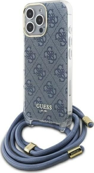 Kapak telefoni Guess GUHCP16LHC4SEB për iPhone 16 Pro 6.3", hardcase, me litar crossbody, blu