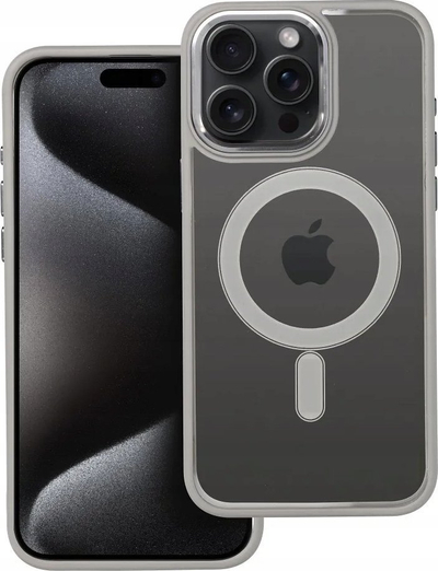 Këllëf telefoni Color Edge Mag Cover për iPhone 15 Pro Max, kompatibil me MagSafe, transparent, gri
