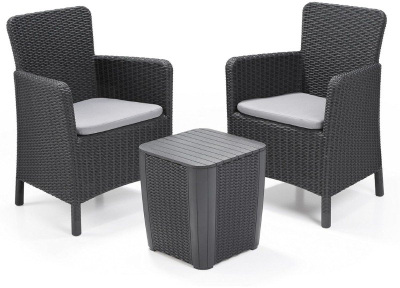 Set kopshti BICA TRENTON BALCONY, 2 karrige 1 tavolinë, plastike ratani, grafit me jastëkë gri