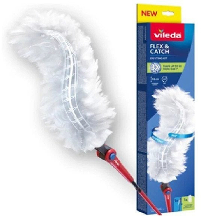 Правосмукалка за прашина Vileda Duster, долга телескопска рачка, Flex and Catch, црвена