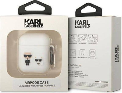 Mbulesë Karl Lagerfeld KLACA2SILKCW për AirPods 1/2, silikon, e bardhë
