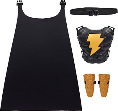 Kostum për kalamaj DC Comics Black Adam Hero Set, parzmore me drita, gauntlets dhe pelerinë, i zi