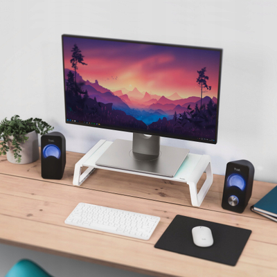Stand monitori Trust Monta, xham i fortë (i temperuar), 41 x 22 x 10 cm, transparent