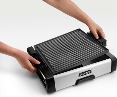 Grill elektrik DeLonghi BG400, 1800W, me termostat me rregullim, inox i zi