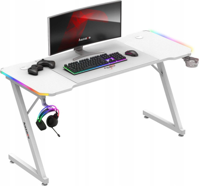 Tavolinë gaming Huzaro Hero 3.3, 140x60cm, RGB, e bardhë