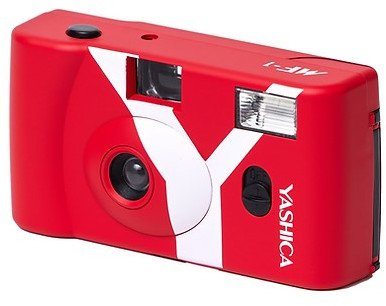 Aparat fotografik me film Yashica MF-1, kompakt 35mm, me blic, i kuq