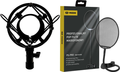 Set aksesorësh mikrofoni Mozos SHM2 PS PRO, shock mount 48 54mm, pop filter, i zi