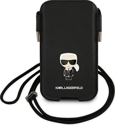 Çantë telefoni Karl Lagerfeld Bag KLHCP12MOPHKMK, deri 6.1\", lëkurë saffiano, e zezë