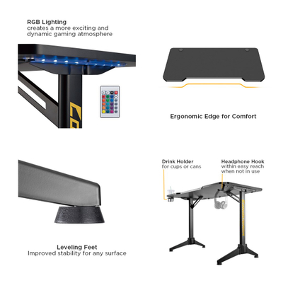 Tavolinë gaming Maclean NanoRS RS701, 120 x 60 cm, LED RGB, e zezë