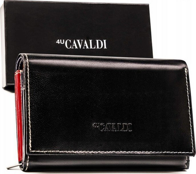 Portofol për goca 4U Cavaldi, lëkurë natyrale, RFID, i zi