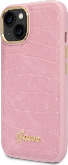 Këllëf telefoni Guess për iPhone 14 PU Croco, mbrojtës, rozë