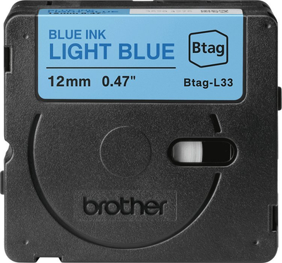 Shirit etiketimi Brother BTAGL33, 12mm, tekst blu në sfond blu të çelët