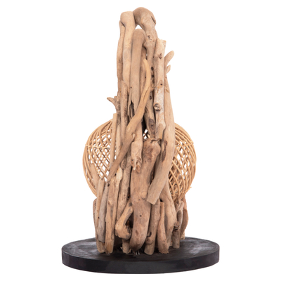 Dritë tavoline dekorative ASHIN HM4438, driftwood dhe ratan, 30x30x49cm, ngjyrë natyrale